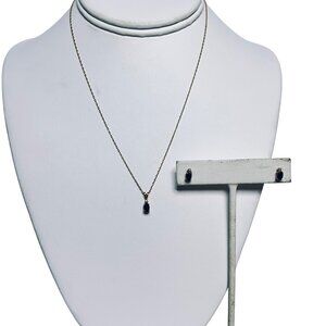 14k Yellow Gold Blue Topaz & Rhinestone Necklace W/Matching Earrings Set (5688)